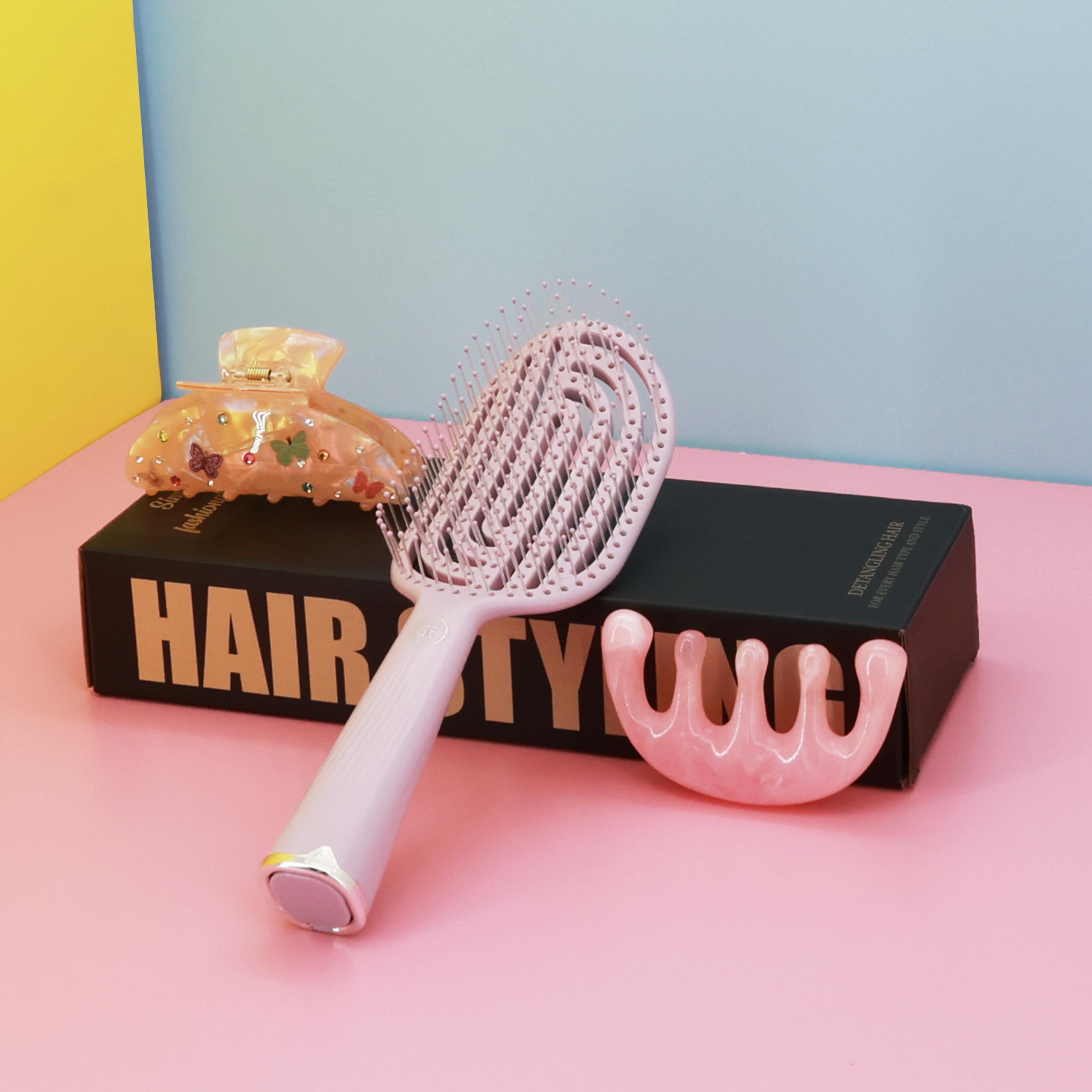 Professional Violet Hair Kit 3-in-1 Detangling & Scalp Care Tools with Standable Hair Vented Brush for All People